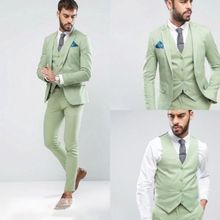 Latest Light Green Men Wedding Suits Custom Groom Tuxedo Best Man Party Suits Groomsman Tailcoat 3 Pieces (Jacket+Pant+Vest) 2024 - buy cheap