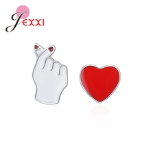 LOVE Hand Gesture Passionate Red Enamel Heart Women Genuine 925 Sterling Silver Stud Earrings For Girls Birthday Gifts 2024 - buy cheap