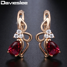 Davieslee Flower Earrings For Women Pink Stone Rose Gold Filled Paved Clear Rhinestones Women's Earrings Gift For Her Mom DGE160 2024 - buy cheap