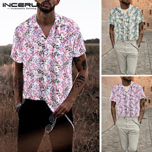 Camisa havaiana dos homens da cópia floral 2020 lapela pescoço manga curta camisa à moda respirável praia férias camisas homem S-5XL incerun 2024 - compre barato