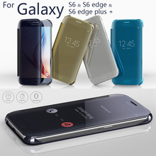 Capa de celular flip de couro, capinha de tela com espelho para samsung galaxy s6, s6 edge, s6 edge plus + s7 & s7 edge 2024 - compre barato