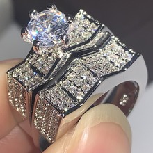 Choucong marca novo casal anéis de jóias luxo 925 prata pave aaaaa zircônia cúbica eternidade feminino casamento nupcial anel conjunto presente 2024 - compre barato