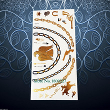 Arma de ouro bala design de corrente flash tatuagem arte do corpo tatuagem temporária etiqueta metálica gargantilha à prova dwaterproof água henna tatoos falsos 2024 - compre barato