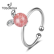 Todorova moda jóias rosa morango cristal adorável coelho aberto anéis para mulheres crianças dedo anel feminino 2024 - compre barato