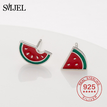 SMJEL Cute Watermelon Earrings for Women 925 Sterling Silver Fruit Triangle Stud Earring Fashion Jewelry Silver pendientes mujer 2024 - buy cheap