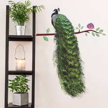 Павлин на ветке перья наклейки на стену 3D яркие наклейки для домашнего декора настенная живопись плакат ПВХ украшение для гостиной 2024 - купить недорого