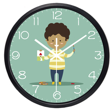 Metal Frame And Glass Wall Clock Cartoon Child Printing Wall Clock Fashion Silent Children Room Wall Decor Seat Home Decoration 2024 - buy cheap