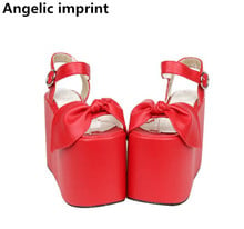 Angelic imprint woman mori girl lolita cosplay shoes lady super high wedges heels pumps women princess dress sandals 33-47 13cm 2024 - buy cheap