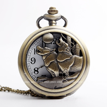 Retro Bronze Pocket Watch Wolf and Moon Design Vintage Necklace Chain Pendant Mens Quartz Watches Relogio Gift Relogio De Bolso 2024 - buy cheap