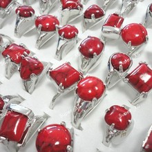 Anéis banhados a prata para mulheres, anéis totalmente vermelhos da moda, joias em massa lr159 com 10 peças 2024 - compre barato