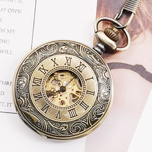 Модные бронзовые Механические карманные часы в стиле стимпанк, мужские карманные часы с цепочкой 2024 - купить недорого