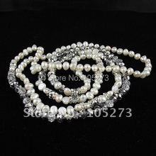 Charming!48''inchs long necklace AA 7-8MM White color Genuine Freshwater pearl & crystal Fashion jewelry free shipping A2369 2024 - buy cheap