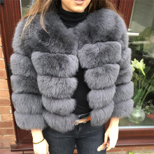 Casaco de pele de raposa real, mais novo casaco feminino da moda de inverno curto, jaqueta de pele, roupa externa natural, azul, parka, roupa fina, 100% 2024 - compre barato