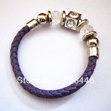 Fashion Lilac Color Leather and Charm Crystal Stretch Bracelet 2024 - buy cheap