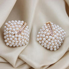 1 Pair Women Ladies Female Earrings Retro Sweet White Pearl Rhombus Earrings Wholesale wholesale Drop Shipping 2024 - buy cheap