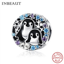 INBEAUT 925 Sterling Silver Cute Mother Baby Antarctic Penguin Charm Winter Snowflake Cubic Zirconia Beads fit Brand  Bracelet 2024 - buy cheap