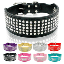 Rhinestone PU Leather Dog Collars 5 Row Diamante Bling for Large Dogs 5cm wide 2024 - buy cheap