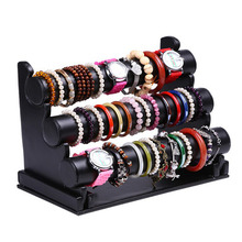 Novo e moda 3 camadas pulseira de couro preto corrente relógio t-bar rack organizador de jóias suporte de exibição dura 2024 - compre barato