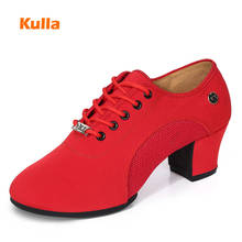 Women New Style Ballroom Tango Dance Shoes Black Red Oxford Cloth Ladies Jazz Modern Dancing Shoes Middle Heel Latin Dance Shoes 2024 - buy cheap