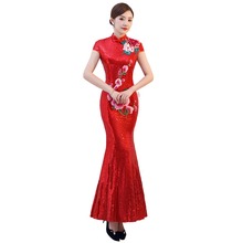 Shanghai Story Long bordado Cheongsam vestidos rojo sirena Qipao para mujeres vestido tradicional estilo chino 2024 - compra barato