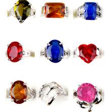 Bulk Lots 10pcs Fashion Quality CZ Crystal Rhinestone Silver Rings Mixed Colors Geometric Heart Shape Ring For Women Jewelry 2024 - buy cheap