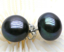 Hot selling free shipping******** Beautiful 11-12mm AAA black natural South Sea  Pearl Earring 2024 - buy cheap