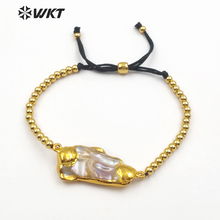 WT-B437 WKT, perlas naturales irregulares para mopa con cuentas de latón múltiples, pulsera única, joyería fina para mujer envuelta en oro 2024 - compra barato