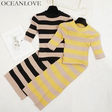 OCEANLOVE Short Sleeve Knitted Stretch Summer Dress Women Striped Sexy Vestidos Fashion Bodycon Vintage Midi Dresses 12300 2024 - buy cheap