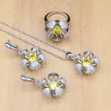 Natural Light Yellow CZ White Crystal Silver 925  Jewelry Sets For Women Wedding Earrings/Pendant/Necklace/Rings 2024 - buy cheap
