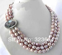 3Strands 17" 9mm Lavender Baroque Freshwater Pearl Necklace 2024 - buy cheap