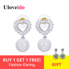 Uloveido Heart Love White Earrings for Women Simulated Pearl Korean Jewelry Earing Women's Earring 2017 Gifts for New Year JE244 2024 - buy cheap