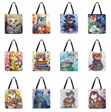Ladies Shoulder Bag Watercolor Cat Printed  Casual Tote Bag For Women Outdoor Beach Bag Foldable Shopping Bag Daily Hand Bag 2024 - buy cheap