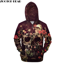 Flower Skull By ALI Art Zip Sweatshirts Men Women Hoodies Zipper Tracksuit Anime Hoody Streetwear Coat 3d Pullover Funny Cloth 2024 - buy cheap