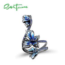SANTUZZA Pure 925 Sterling Silver Ring For Women Blue Butterfly Rings Cubic Zirconia Party Gifts Fine Jewelry Handmade Enamel 2024 - buy cheap