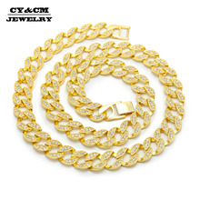 CY & CM rapero HipHop mujeres hombres gargantilla de circonia cúbica collar 15mm Bling Iced out Rhinestone Miami cadena de eslabones cubanos joyería de moda 30" 2024 - compra barato