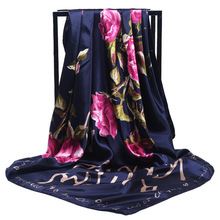 Lenço feminino de seda estampado de verão, echarpe de cetim com cabeça quadrada, designer de luxo, 90*90cm, bandana, grande muçulmano, 2021 2024 - compre barato