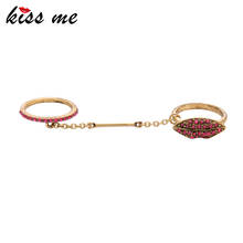 KISS ME Red Crystal Lip Double Finger Rings Antique Gold Color Vintage Jewelry Women Accessories 2024 - buy cheap