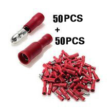 100pcs/50Pairs Fully Female&Male Insulated Bullet Terminals Electrical Crimp Connector Assortment Kit 4mm Red 2024 - buy cheap