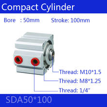 SDA50*100, 50mm Bore 100mm Stroke Compact Air Cylinders SDA50X100 Dual Action Air Pneumatic Cylinder 2024 - buy cheap