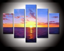 hand-painted artwork The sea sunrise High Q. Wall Decor Landscape Oil Painting on canvas 5pcs/set mixorde wood Framed 2024 - buy cheap