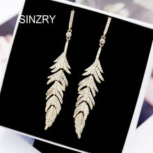 SINZRY elegant cubic zirconia dazzling feather dangle earrings creative trendy CZ party drop earrings jewelry gift for women 2024 - buy cheap