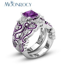 Moonrocy cor prata coração cz roxo azul vermelho verde cristal, anéis de casamento vintage festa para mulheres meninas presente 2024 - compre barato