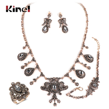 Kinel Luxury 4Pcs Gray Crystal Bridal Wedding Jewelry Sets Antique Gold Turkey Earring Necklace Bracelet Ring For Women Gift 2024 - buy cheap