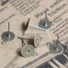 Almohadilla de pegamento de círculo plano para pendientes, Bases de aretes de 8mm, ajustes en blanco, accesorios de bricolaje de antigüedades de bronce plateado 2024 - compra barato