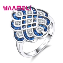 Fashion Anillos Jewelry Clear Blue Crystal Wedding Rings Brand 925 Sterling Silver Women Girls Finger Rings Wholesale 2024 - buy cheap