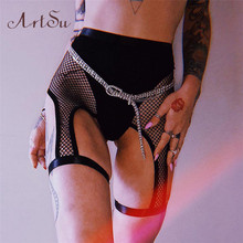 ArtSu Sexy Mesh Patchwork Black Shorts Women High Waist Fishnet Booty Shorts Mujer Biker Shorts Elastic Short Pants ASSH60046 2024 - buy cheap