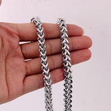 Granny Chic Hip Hop Mens Square Wheat Braided Top Quality Silver Color Stainless Steel Chain Necklace Not Fade Jewelry 6mm 24" 2024 - buy cheap