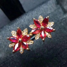 Flower Earring Natural ruby stud earring Free shipping Original real ruby 925 sterling silver Ruby Earring 2024 - buy cheap