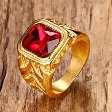 Fashion Red Stone Shiny Rhinestone 316L Stainless Steel Gold Jewelry Mens Womens Rings Christmas Wedding Gift Size 8-12 Hotsale 2024 - buy cheap