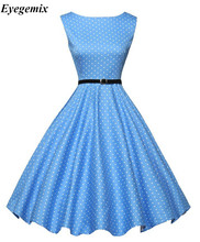Vestido de fiesta de los 60 y los 50 Vintage, elegante, Rockabilly, Pinup, XXL, con estampado de lunares azules y blancos para mujer, 2017 2024 - compra barato